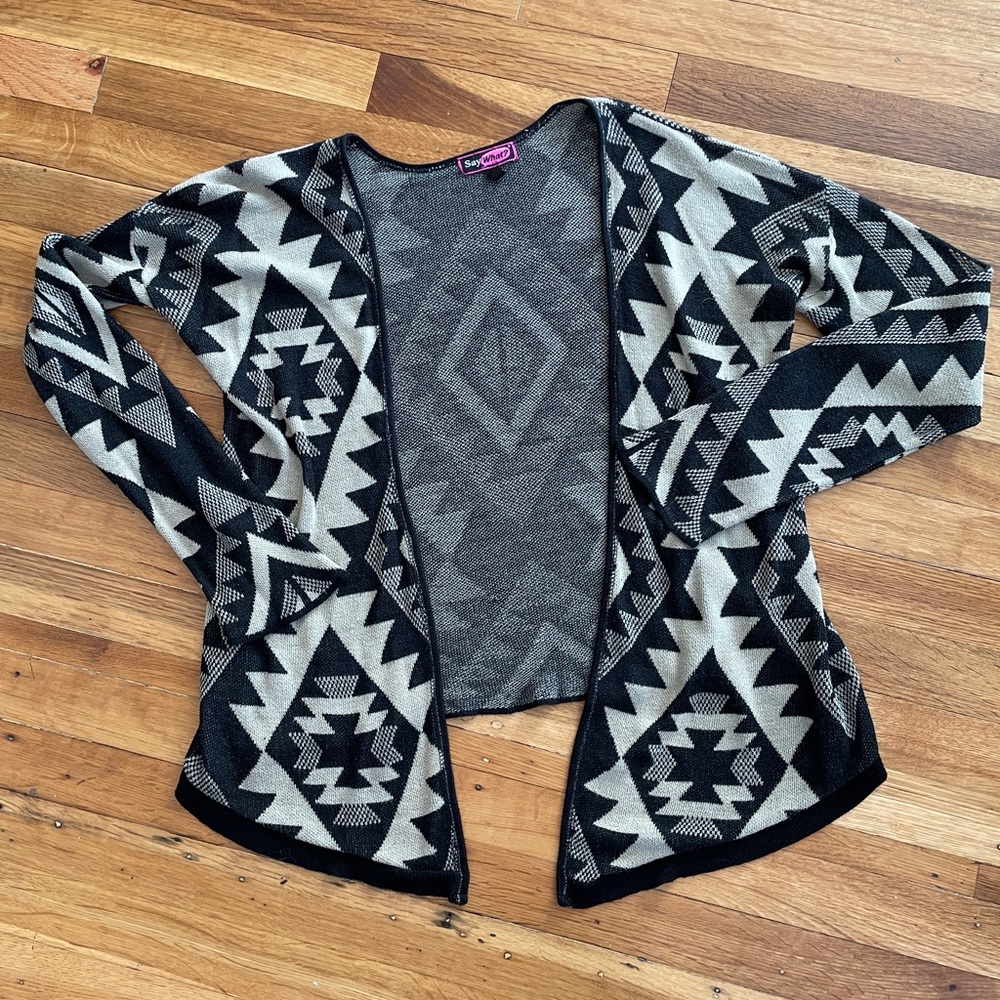 SAY WHAT Geometric Black and Gray Cardigan Y2K